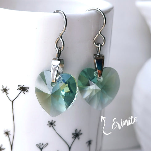 Erinite Green Crystal Titanium Drop Earrings