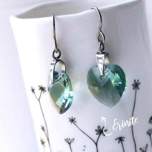 Erinite Green Crystal Titanium Drop Earrings