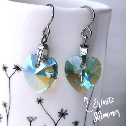 Erinite Green Crystal Titanium Drop Earrings
