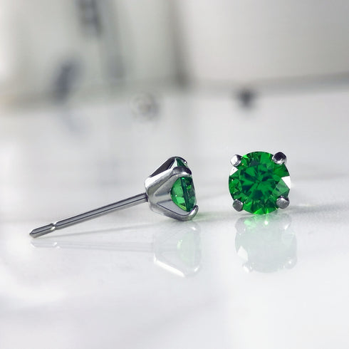 Green Cubic Zirconia Titanium Earrings