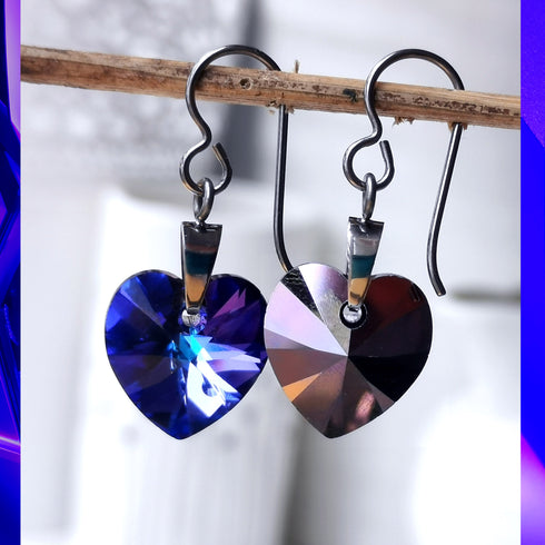 Heliotrope Purple Crystal Titanium Drop Earrings