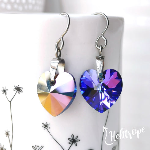 Heliotrope Purple Crystal Titanium Drop Earrings