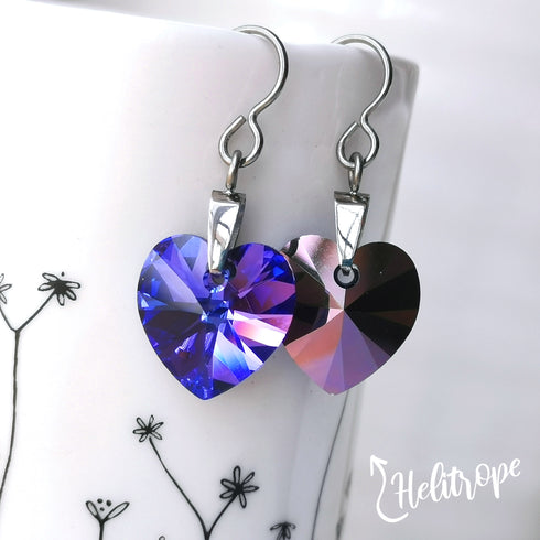 Heliotrope Purple Crystal Titanium Drop Earrings