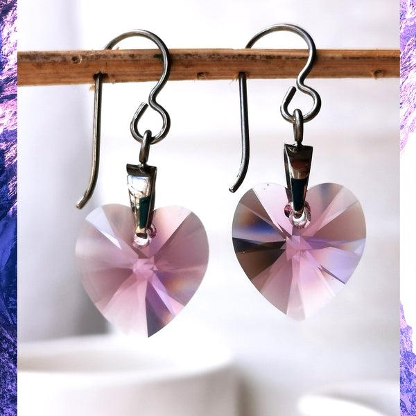Iris Pink Crystal Titanium Drop Earrings