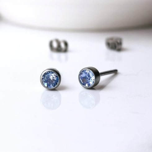 Light Sapphire Crystal Titanium Stud Earrings, 4mm