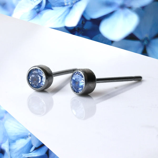 Light Sapphire Crystal Titanium Stud Earrings, 4mm
