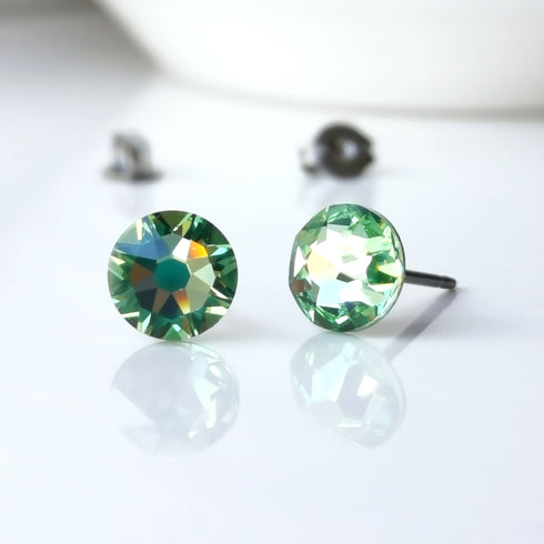 Peridot Green Crystal Titanium Earrings, 6.5mm