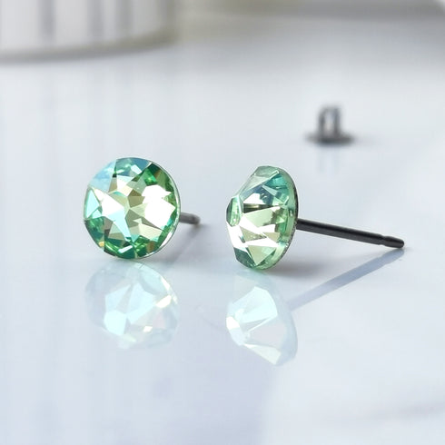 Peridot Green Crystal Titanium Earrings, 6.5mm