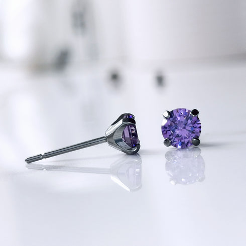 Purple Cubic Zirconia Titanium Earrings