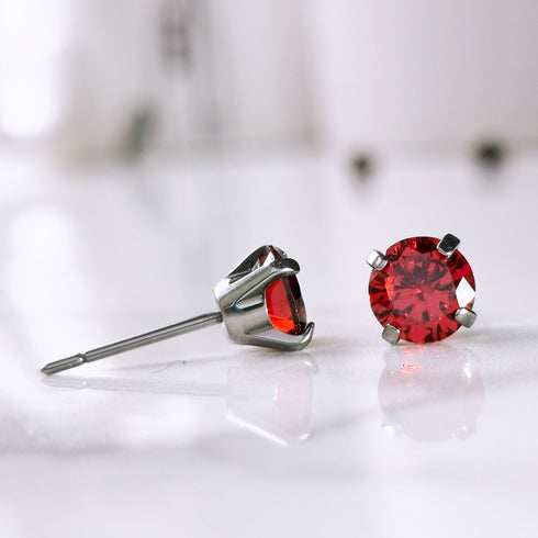 Red Cubic Zirconia Titanium Earrings