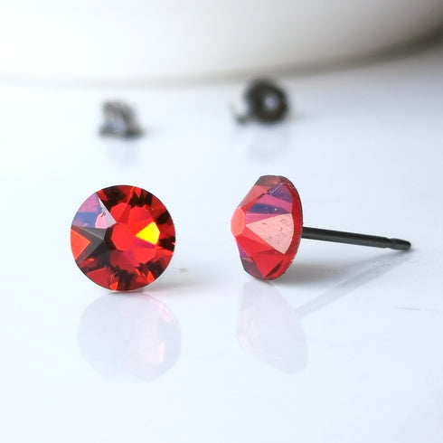 Scarlet Red Crystal Titanium Earrings, 6.5mm