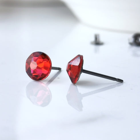 Scarlet Red Crystal Titanium Earrings, 6.5mm