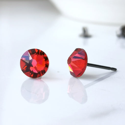 Scarlet Red Crystal Titanium Earrings, 6.5mm