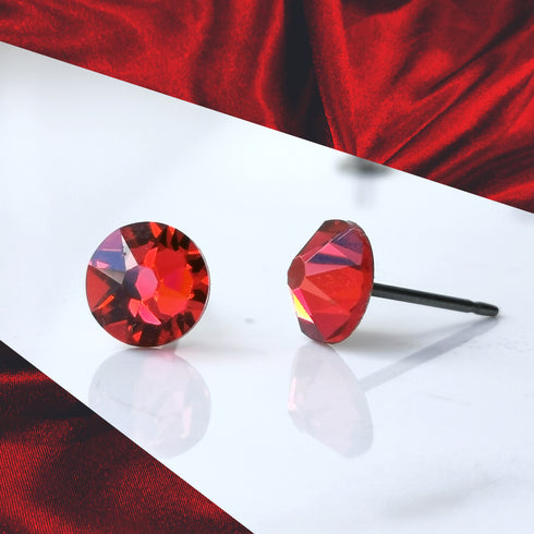 Scarlet Red Crystal Titanium Earrings, 6.5mm