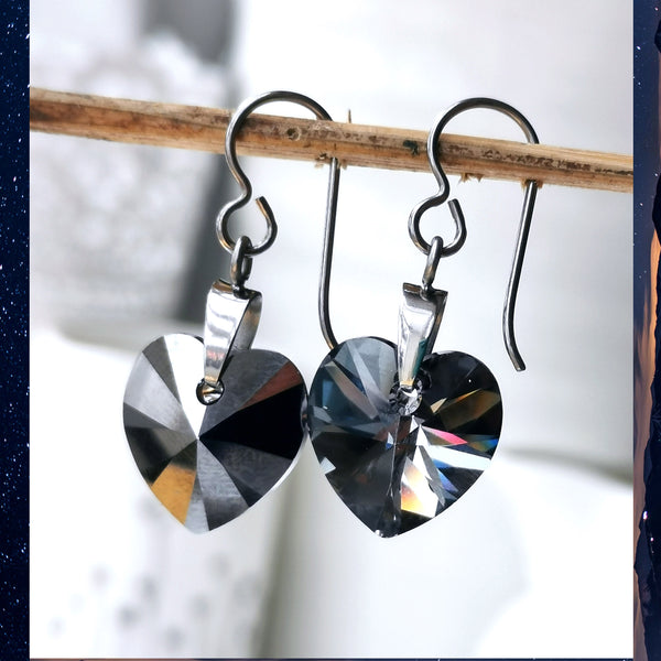 Silver Night Crystal Titanium Drop Earrings