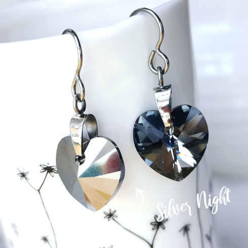 Silver Night Crystal Titanium Drop Earrings