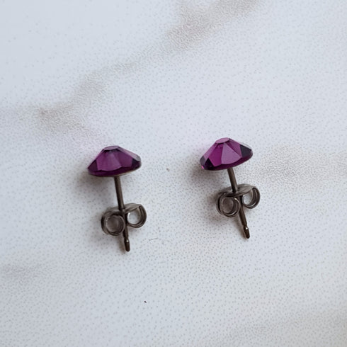 Amethyst Purple Crystal Titanium Earrings, 6.5mm