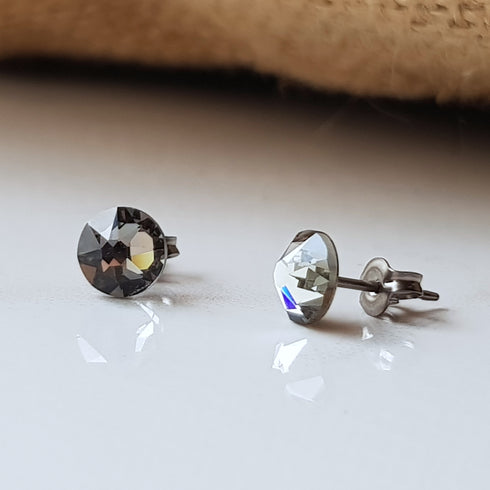 Black Diamond Crystal Titanium Earrings, 6.5mm