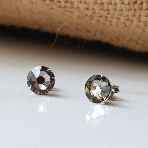 Black Diamond Crystal Titanium Earrings, 6.5mm