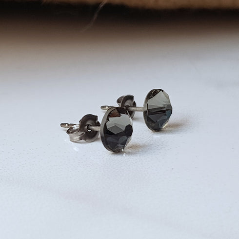 Black Diamond Crystal Titanium Earrings, 6.5mm