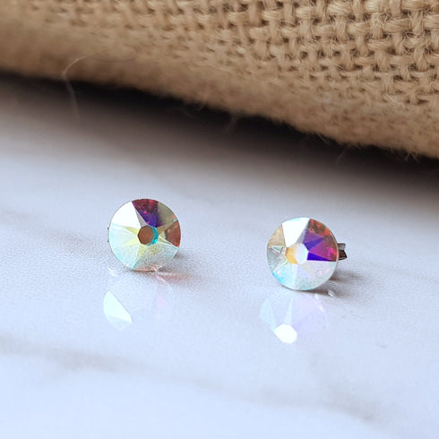 Rainbow AB Crystal Titanium Earrings, 6.5mm