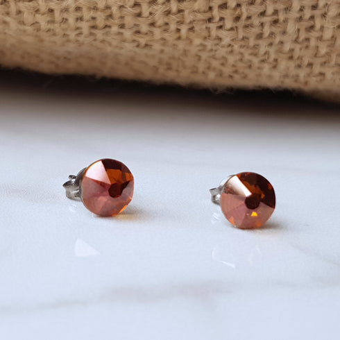 Copper Crystal Titanium Earrings, 6.5mm