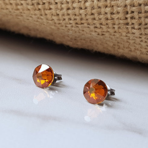 Copper Crystal Titanium Earrings, 6.5mm