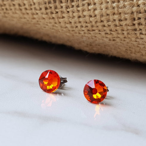 Fire Opal Orange Crystal Titanium Earrings, 6.5mm