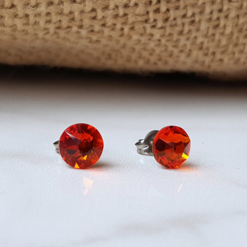 Fire Opal Orange Crystal Titanium Earrings, 6.5mm