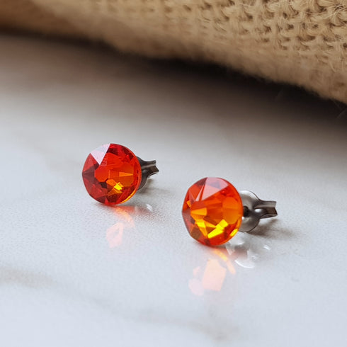 Fire Opal Orange Crystal Titanium Earrings, 6.5mm