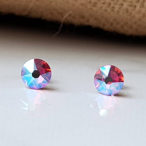 Rose Pink AB Crystal Titanium Earrings, 6.5mm