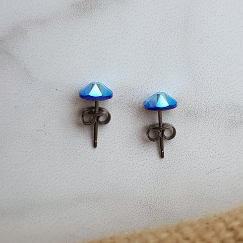 Sapphire Blue AB Crystal Titanium Earrings, 6.5mm