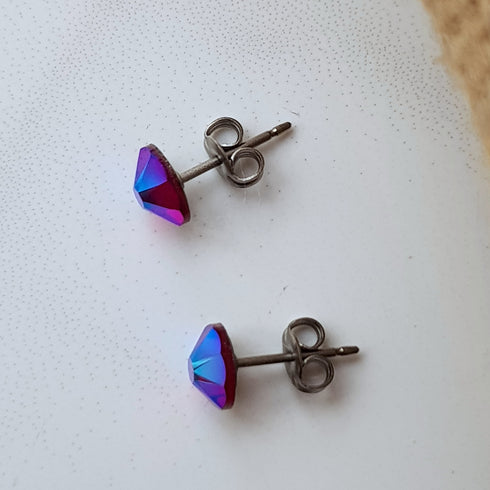 Siam Shimmer Crystal Titanium Earrings, 6.5mm
