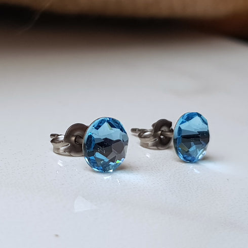 Aquamarine Blue Crystal Titanium Earrings, 6.5mm