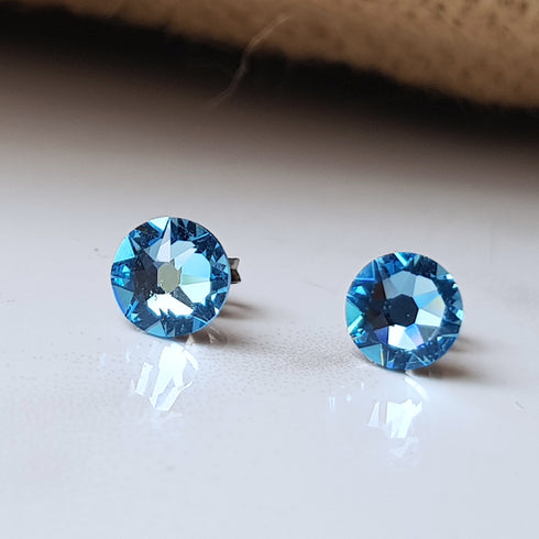 Aquamarine Blue Crystal Titanium Earrings, 6.5mm