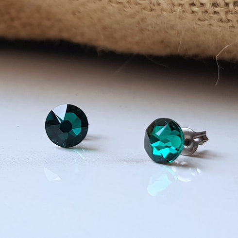 Emerald Green Crystal Titanium Earrings, 6.5mm