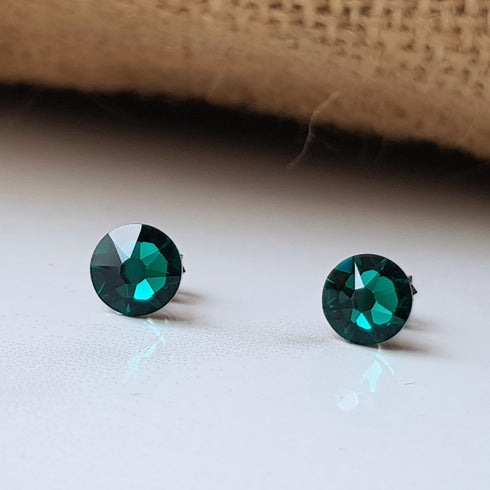 Emerald Green Crystal Titanium Earrings, 6.5mm
