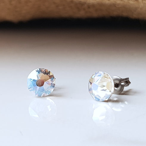 Clear Moonlight Crystal Titanium Earrings, 6.5mm