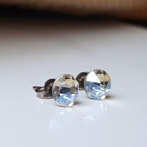 Clear Moonlight Crystal Titanium Earrings, 6.5mm