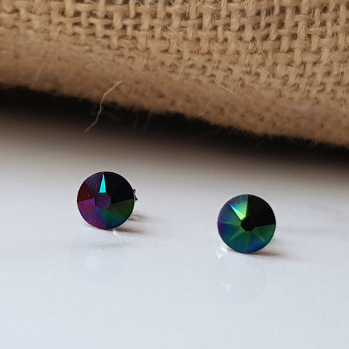 Dark Rainbow Crystal Titanium Earrings, 6.5mm