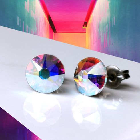 Rainbow AB Crystal Titanium Earrings, 6.5mm