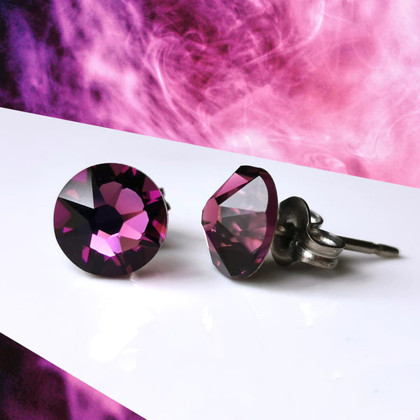 Amethyst Purple Crystal Titanium Earrings, 6.5mm