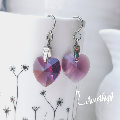 Amethyst Crystal Titanium Drop Earrings