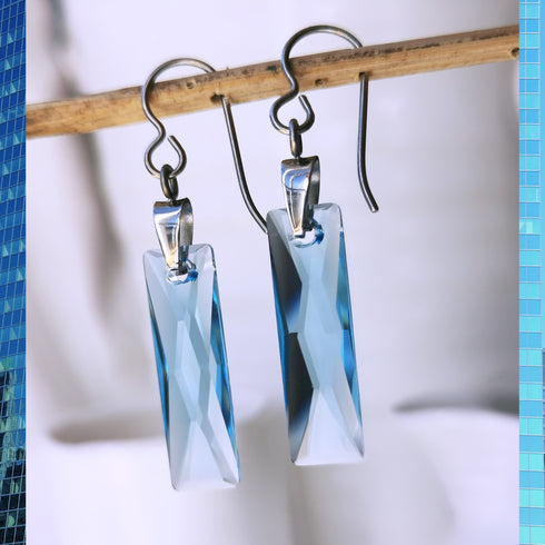 Aquamarine Blue Crystal Titanium Long Drops
