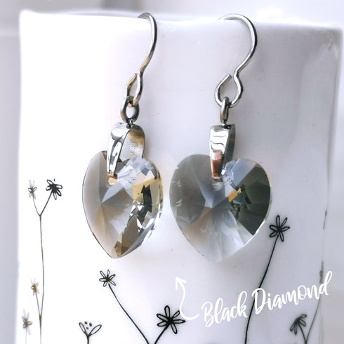 Black Diamond Crystal Titanium Drop Earrings