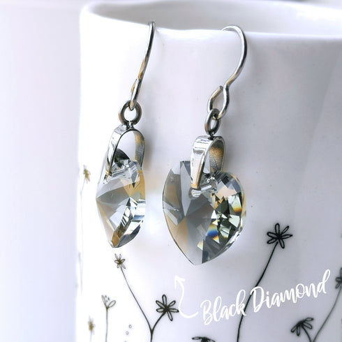 Black Diamond Crystal Titanium Drop Earrings