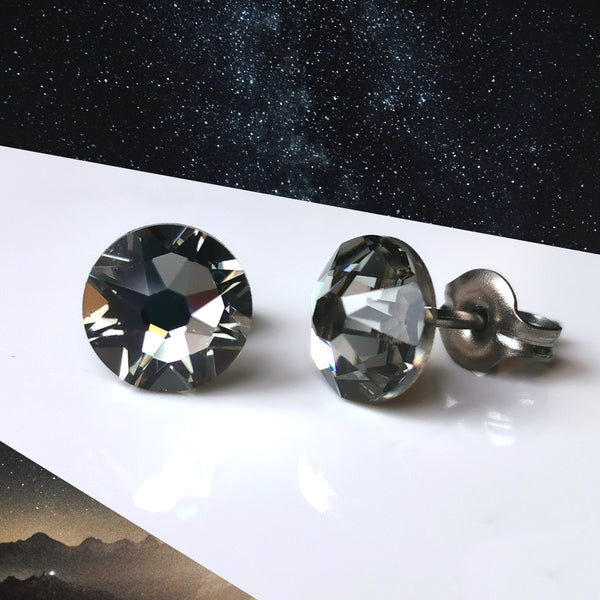 Black Diamond Crystal Titanium Earrings, 6.5mm