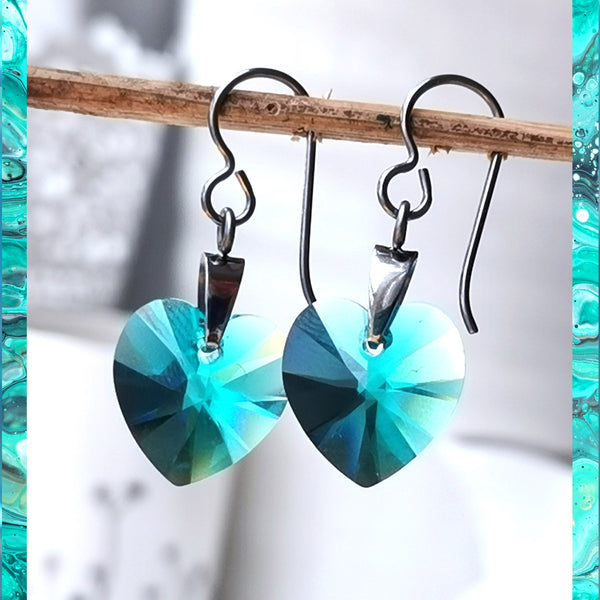 Blue Zircon Crystal Titanium Drop Earrings