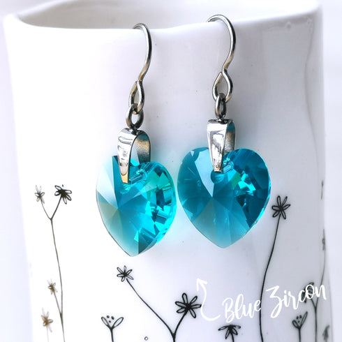 Blue Zircon Crystal Titanium Drop Earrings
