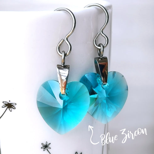 Blue Zircon Crystal Titanium Drop Earrings